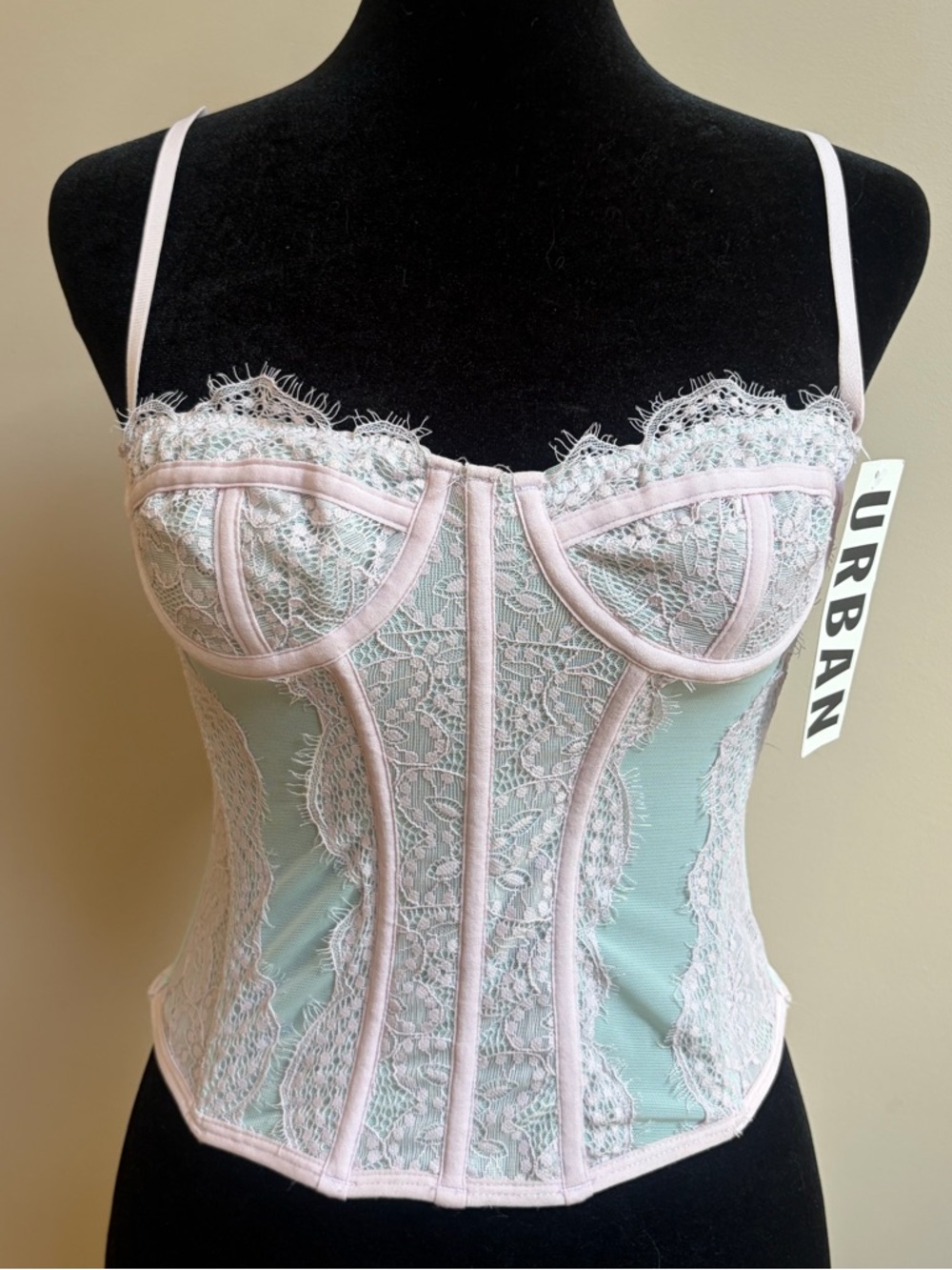 Urban Outfitters Out From Under Pink Mint Green Lace Corset Top Coquette NWT